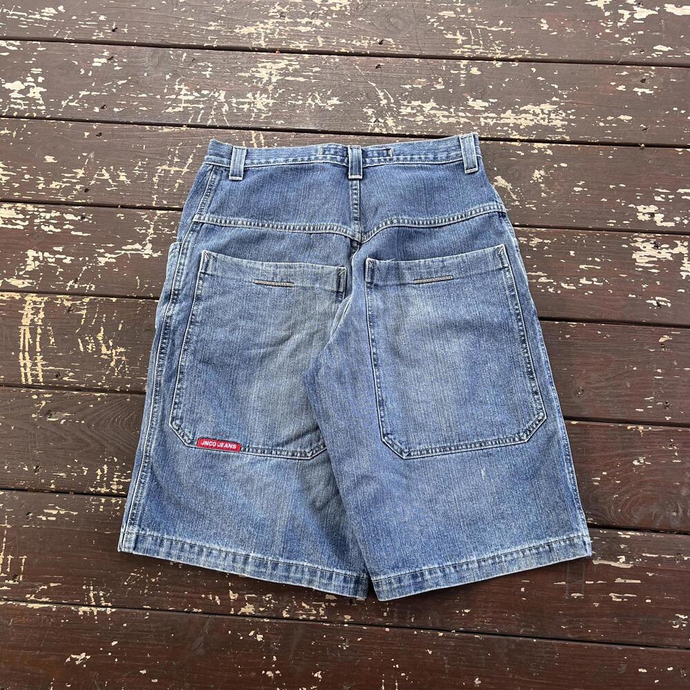 (32) Vintage 90s Y2K JNCO Jeans Jean Shorts Jorts Dragon Embroidered Baggy Skate - Picture 2 of 8